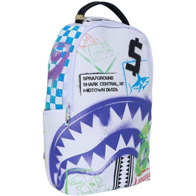 Sprayground Shark Central Stencils White DLXSV Backpack, , medium