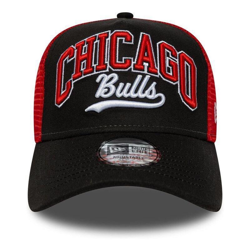 New Era Script Logo 9Forty Trucker Chicago Bulls Black Cap (One Size), , medium