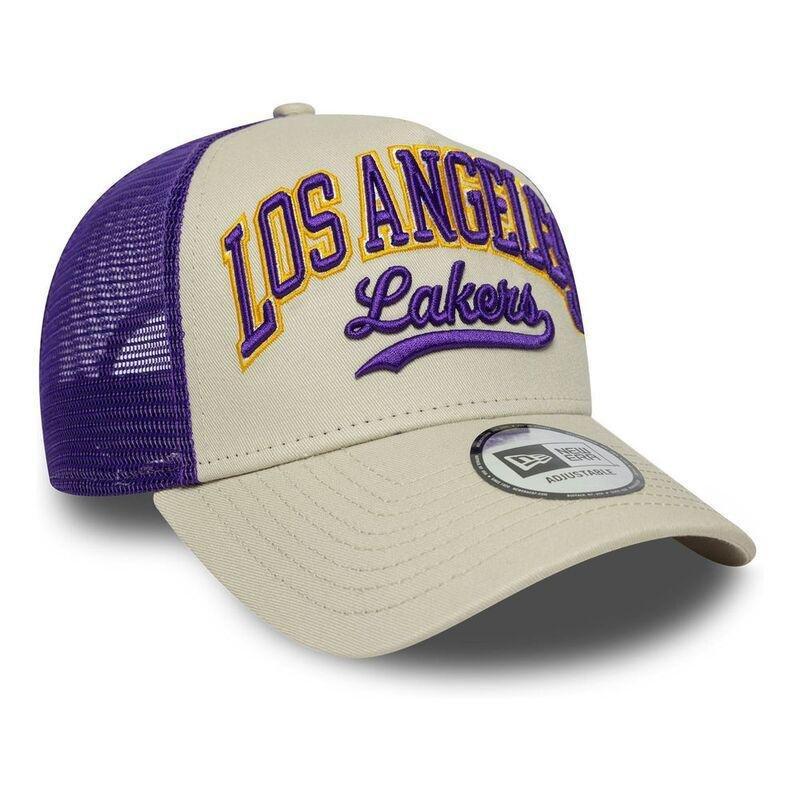 New Era Script Logo 9Forty Trucker Los Angeles Lakers Light Beige Cap (One Size), , large image number 0