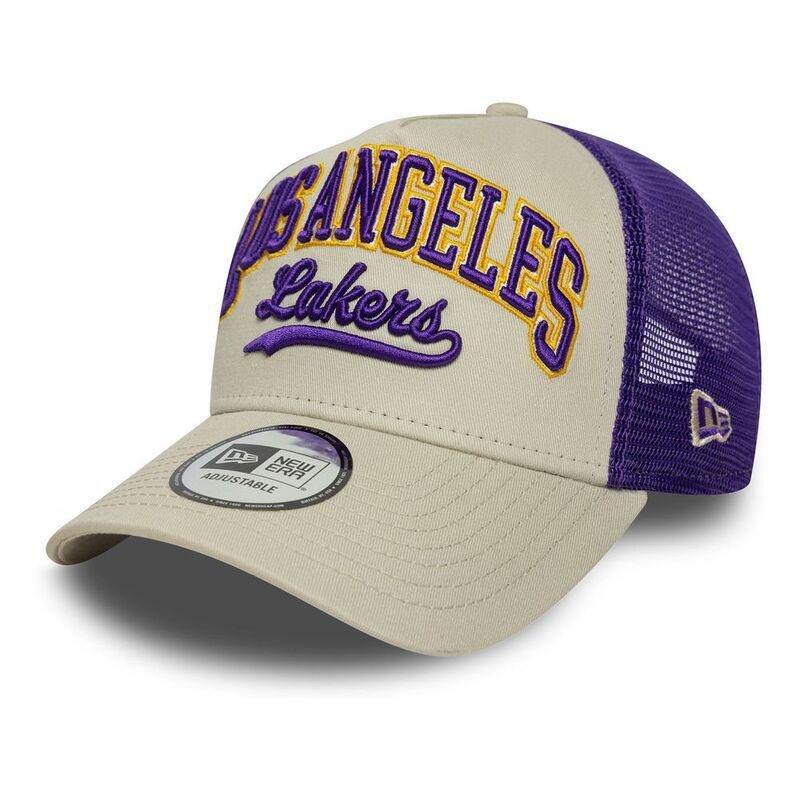 New Era Script Logo 9Forty Trucker Los Angeles Lakers Light Beige Cap (One Size), , large image number 2