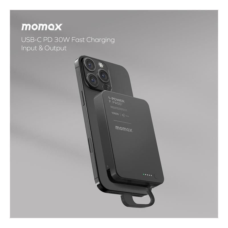 Momax 1-Power F.Pass+ 10000mAh Power Bank With Built-In Cable & Magnetic Attachment- Desert Titanium, , large image number 1