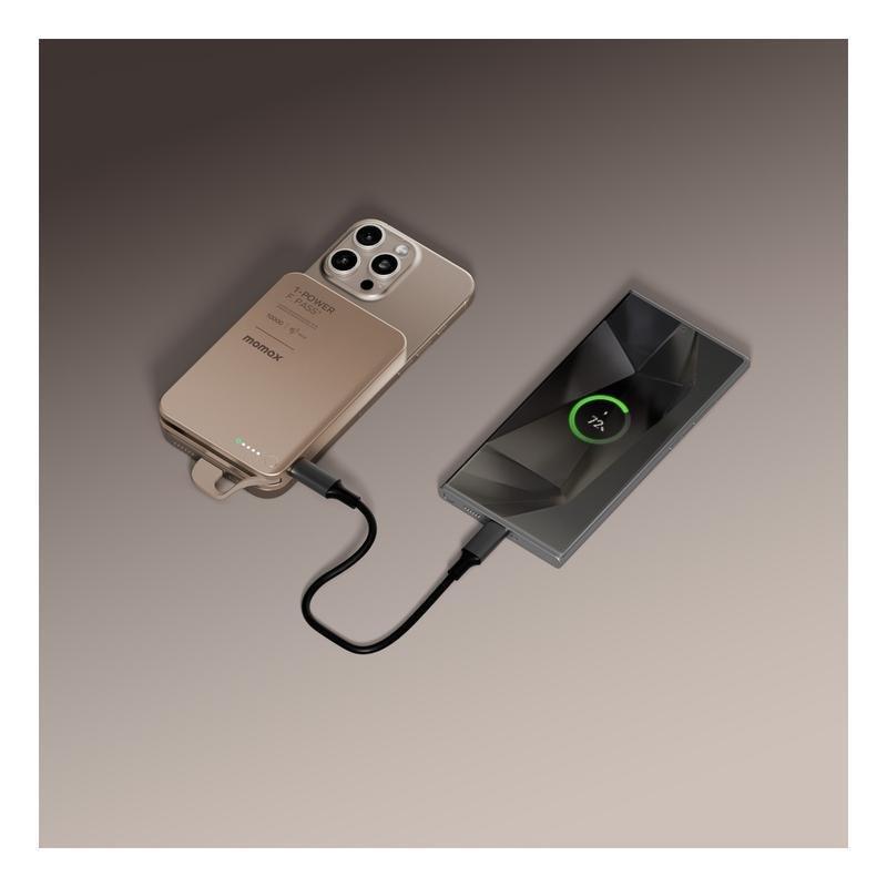 Momax 1-Power F.Pass+ 10000mAh Power Bank With Built-In Cable & Magnetic Attachment- Desert Titanium, , large image number 4