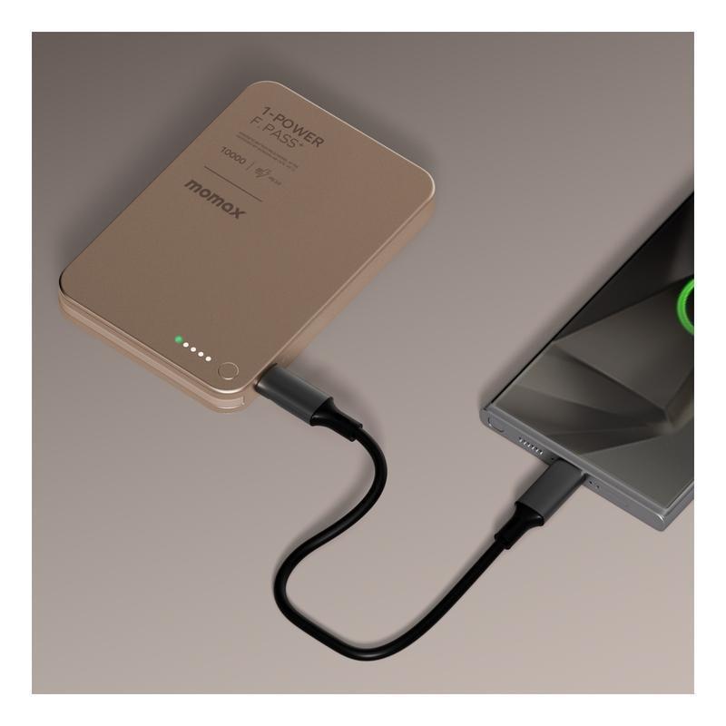 Momax 1-Power F.Pass+ 10000mAh Power Bank With Built-In Cable & Magnetic Attachment- Desert Titanium, , large image number 5