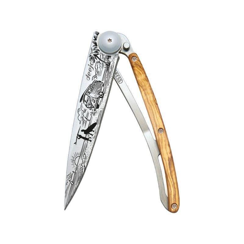 Deejo 37G Pocket Knife - Olive Wood/Van Life (Grey), , medium