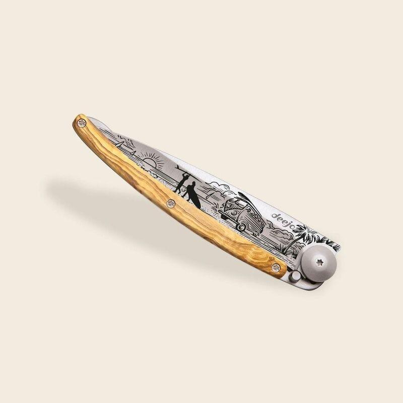 Deejo 37G Pocket Knife - Olive Wood/Van Life (Grey), , large image number 2