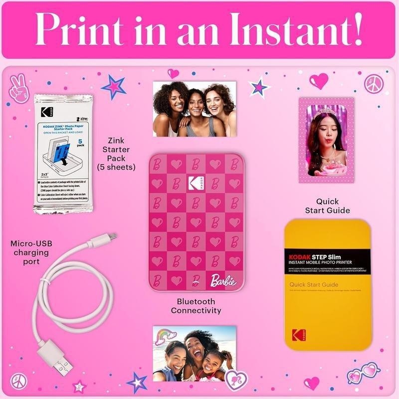 Kodak x Barbie Step Slim Wireless Instant Portable Photo Printer 2x3 Full Color Portable Printer - Iconic Style, , large image number 1