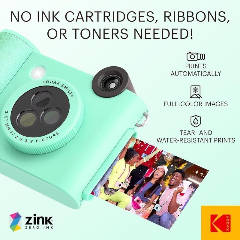 Kodak Smile+ 2x3 Digital Instant Camera with Mobile Photo Printer - Effect Lenses - Green, , large image number 1