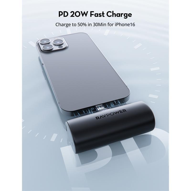 RavPower RP-Pc1221 Portable 5000mAh Mini Power Bank Built In USB-C Connector - Black, , large image number 4