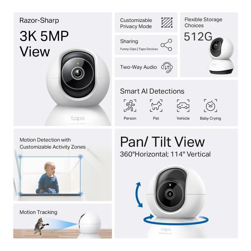 TP-Link TAPO TC74 Pan/Tilt Ai Home Security Wi-Fi Camera, , medium
