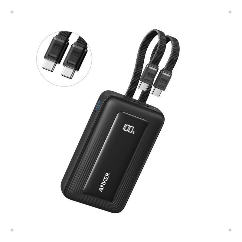 Anker Zolo Power Bank 10000mAh 30W With Built-In USB-C And Lightning Cables - Black, , large image number 0