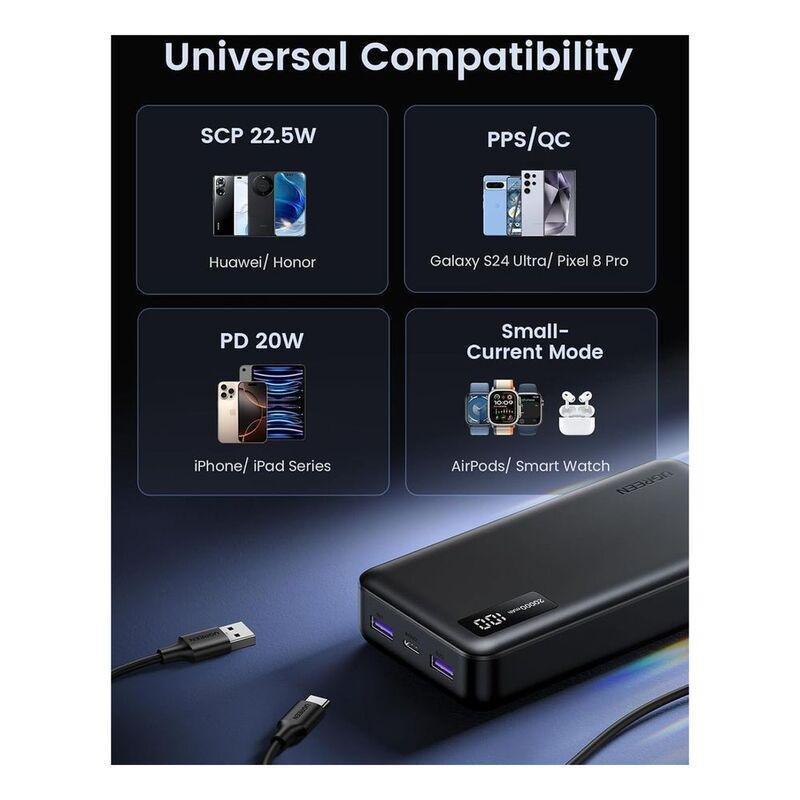 UGREEN PB521 20000mAh PD 30W Power Bank USB-C Cable - White, , large image number 1