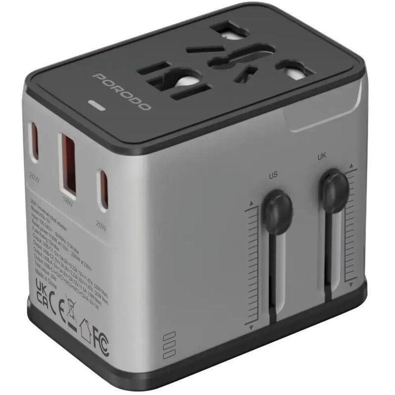Porodo Mega Volt Universal Travel Adapter - Black, , medium