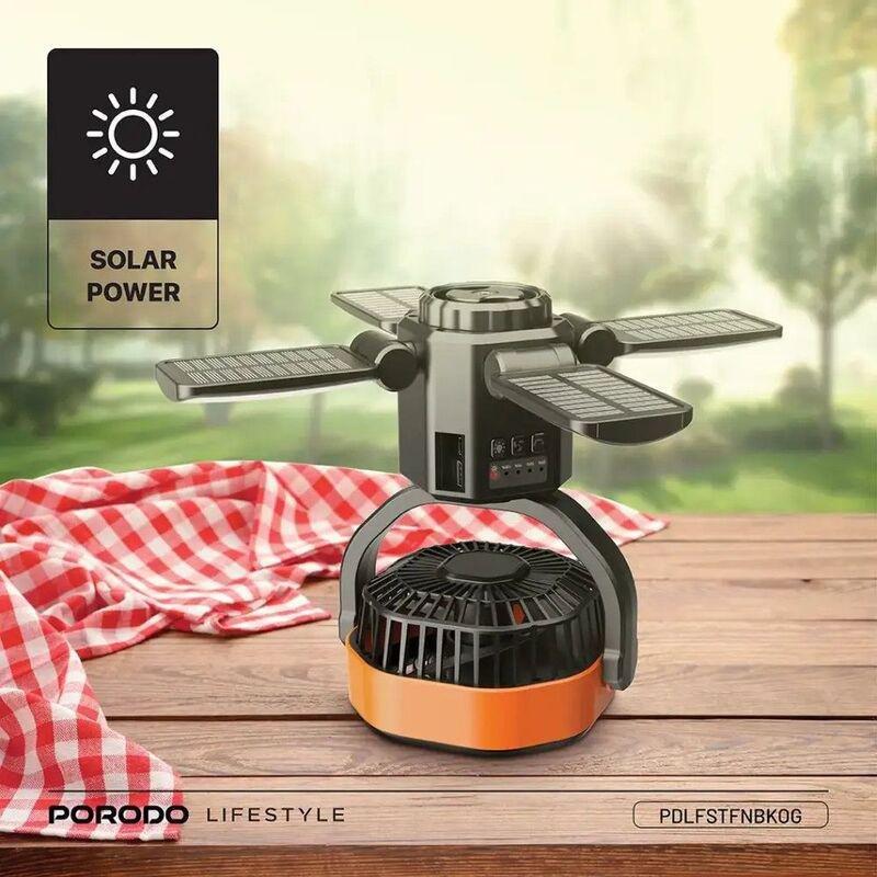 Porodo Lifestyle Suncharge Outdoor Solar Fan - Black & Orange, , medium