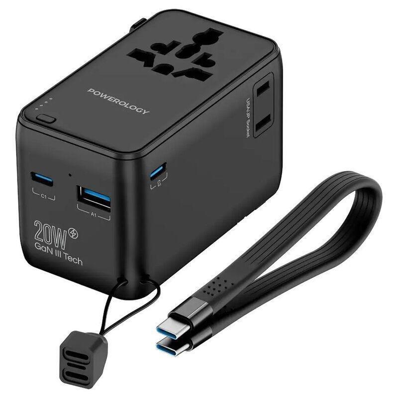 Powerology 2500W Universal Travel Adapter With 4000mAh Power Bank - Black, , large image number 0