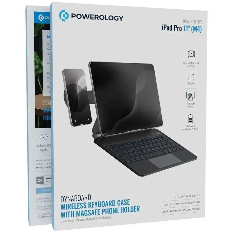 Powerology Dynaboard Wireless Keyboard Case With Magsafe Phone Holder (iPad Pro 11 M4) - Black, , medium