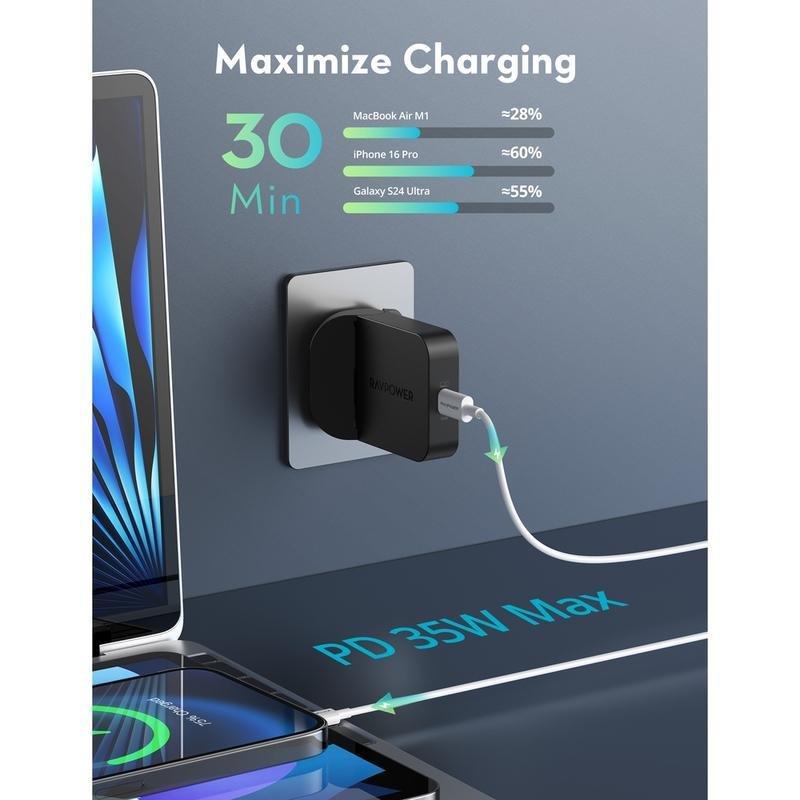 RavPower PC1082 PD Pioneer 35W USB-C Foldable Wall Charger - Black, , large image number 2