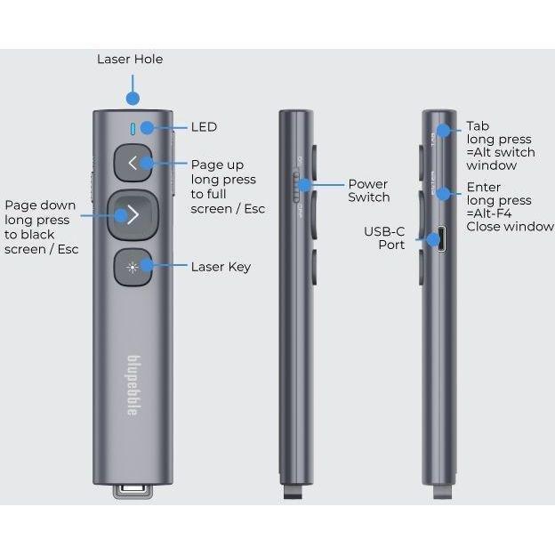 Blupebble Wand Remote Presenter with USB-A & USB-C Receiver, , large image number 2