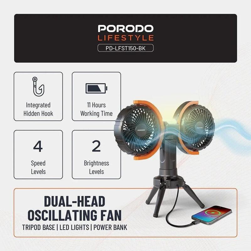 Porodo Lifestyle Dual-Head Oscillating Fan - Black, , large image number 0