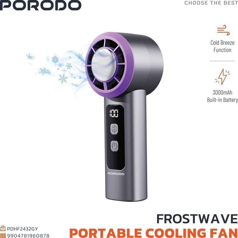 Porodo 3000Mah Handheld Fan Cooling Compressor With 100 Gear Speed & Led Display - Gray, , large image number 0