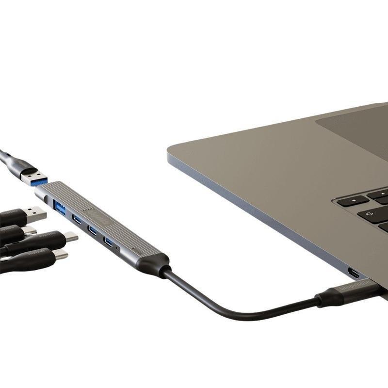 Blupebble C5-Port Multiport Hub Pd 100W 2X USB-C 2X USB-A With PD 3.0 - Gray, , large image number 0