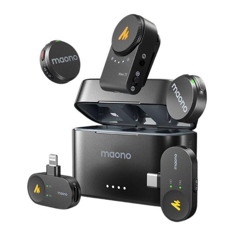 Maono Wave T5 Combo Wireless Lavalier Microphone For Camera / Lightning / Type-C - Black, , large image number 0