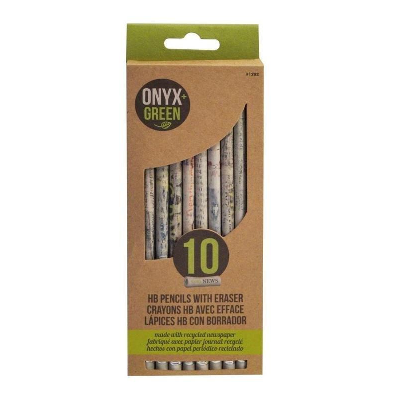 Onyx + Green Pencils HB#2 with White Eraser Recycled Newspaper (10 Pack), , large image number 0