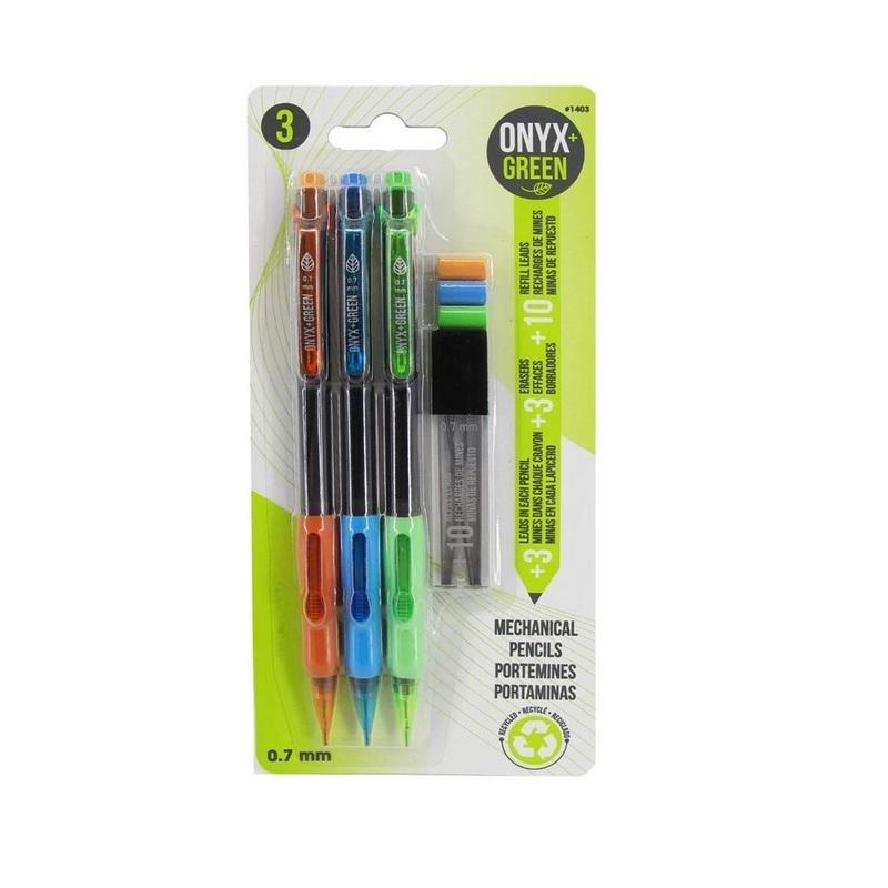 Onyx + Green Mechanical Pencils Bonus 3 Leads/3 Erasers Recycled PET (3 Pack), , large image number 1