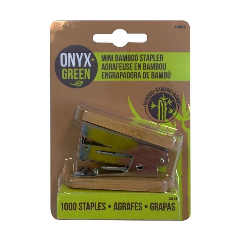 Onyx + Green Mini Stapler with 1000 Staples Bamboo, , medium