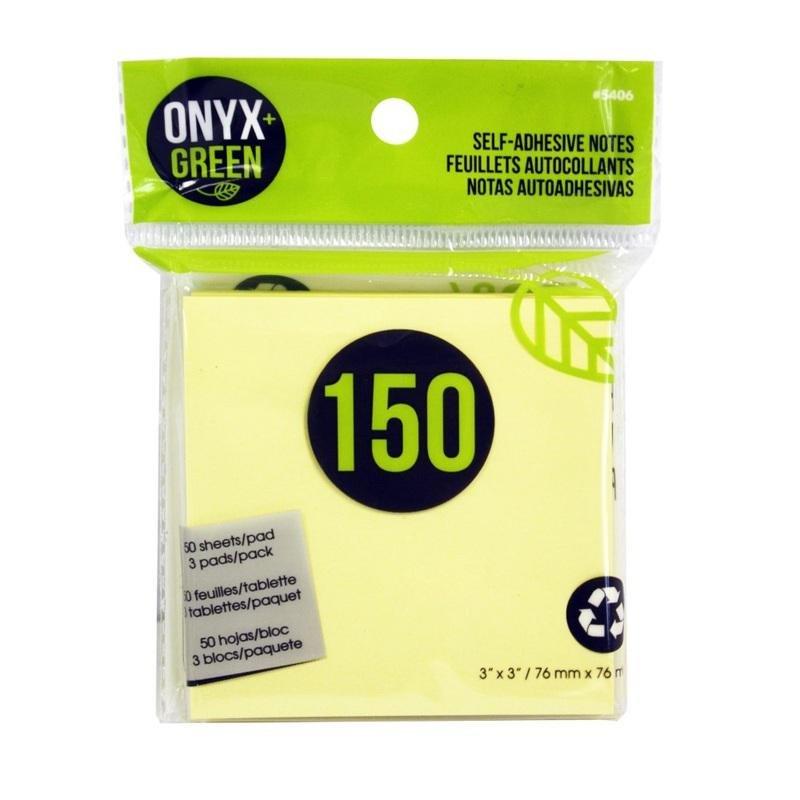 Onyx + Green Self-Adhesive Notes Yellow 3 x 3 cm (Pack of 3), , large image number 0
