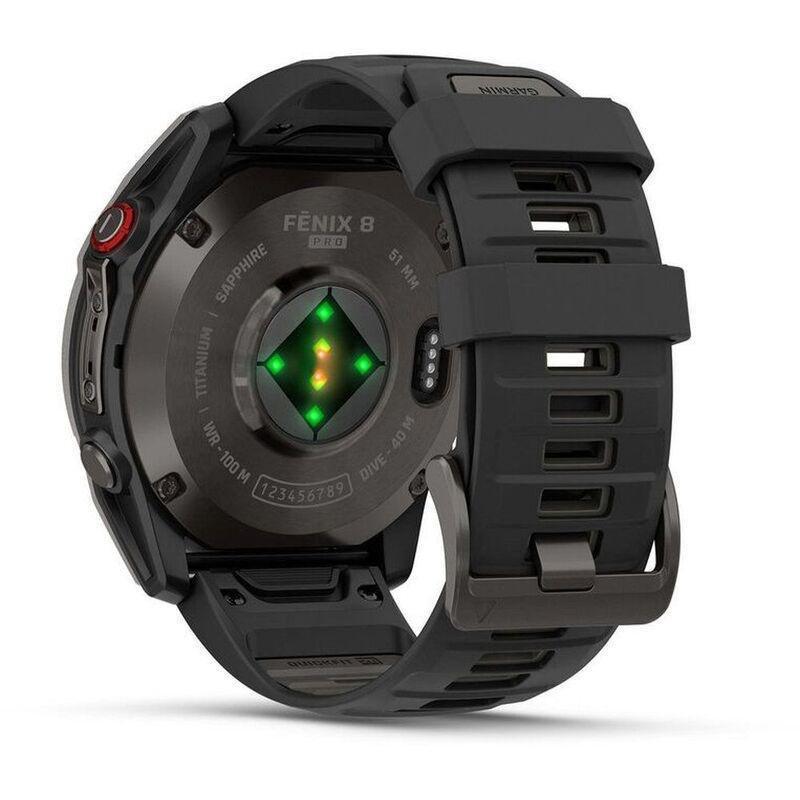 Garmin Fenix 8 Pro 51mm Amoled Sapphire Carbon Grey DLC Titanium Smartwatch With Black/Pebble Grey Silcone Band, , medium