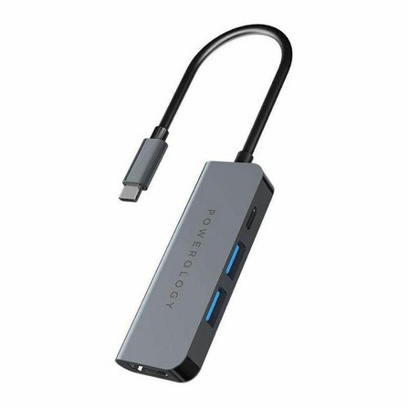 POWEROLOGY - Powerology 4-In-1 USB-C Hub with HDMI & USB 3.0 Grey