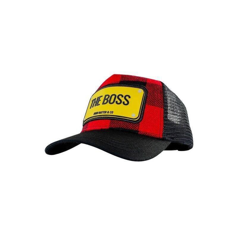 John Hatter Rubber Patch The Boss Check Black/Red Checkered Trucker Cap, , medium