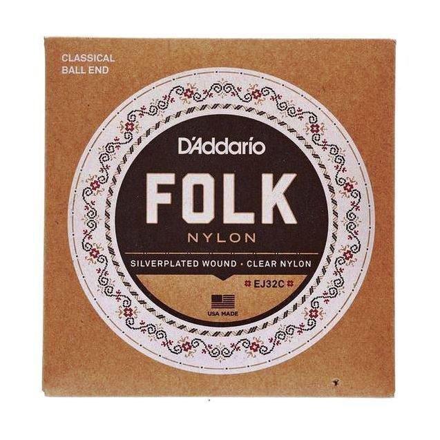 D'Addario Classical Guitar Strings EJ32C Folk Nylon - Ball End - Silver Wound - Clear Nylon Trebles, , large image number 0