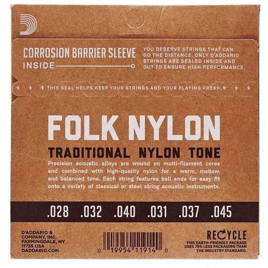 D'Addario Classical Guitar Strings EJ32C Folk Nylon - Ball End - Silver Wound - Clear Nylon Trebles, , large image number 1