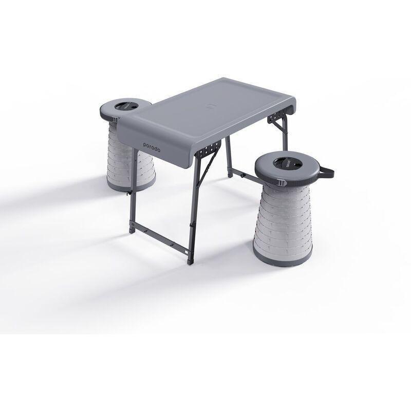 Porodo Camping Foldable Desk and LED (White/Yellow) Stool Set - Grey, , large image number 1