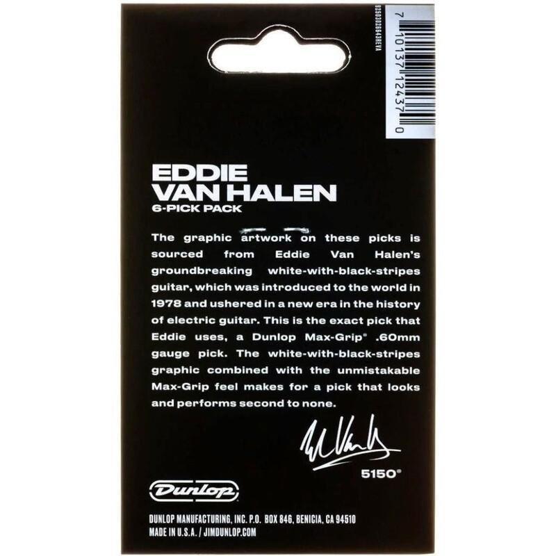 Dunlop EVHP03 Eddie Van Halen Tin Pick - White With Black Stripes - 6 Picks Per Pack, , large image number 1