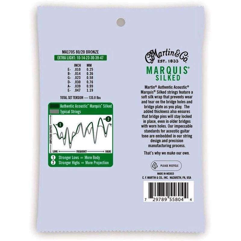 Martin Acoustic Guitar Strings Set Marquis Silked - 80/20 Bronze Extra Light - 010 -.047 - MA170S, , large image number 1