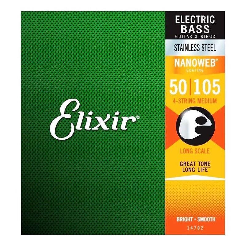 Elixir Strings 0.50 - 105 Nanoweb Medium Long Scale Electric 4 Bass Guitar Strings - Medium Gauge, , large image number 0