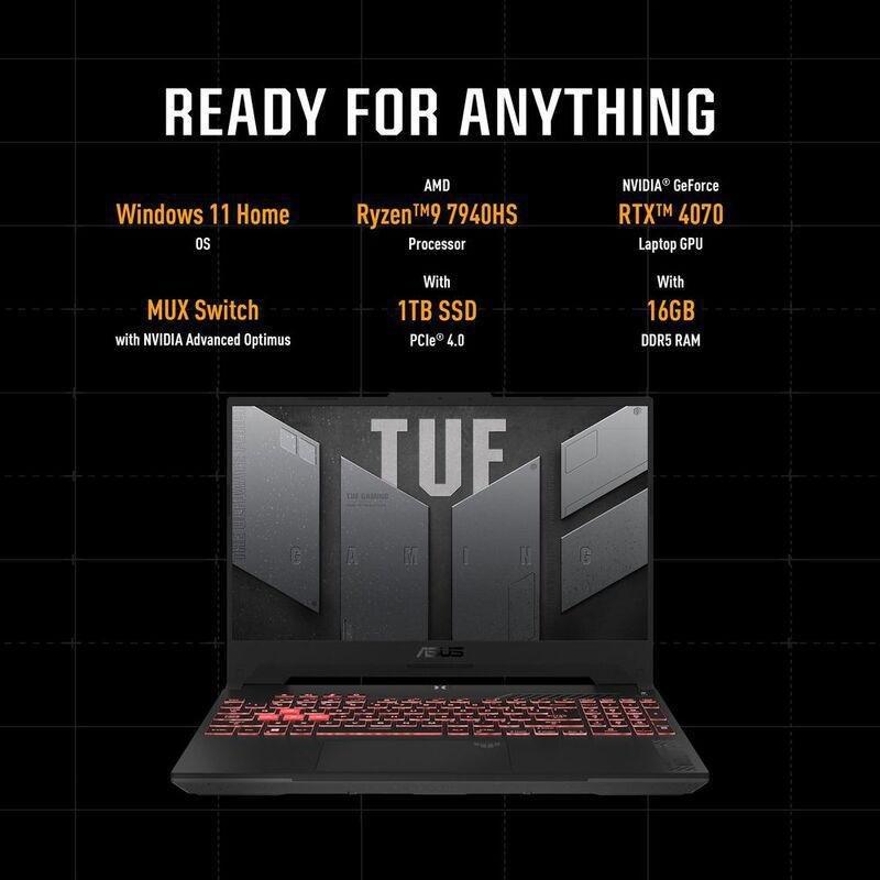 ASUS TUF Gaming A15 (2023) FA507XI-LP018W Gaming Laptop AMD Ryzen 9-7940HS/16GB RAM/1TB SSD/NVIDIA GeForce RTX 4070 8GB /15.6-inch FHD(1920X1080)14..., , large image number 6