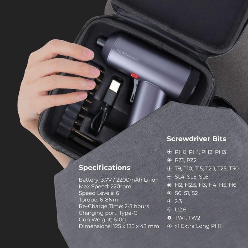 Powerology 30 Bits Electric Screwdriver Gun with Built-In LED Light, , large image number 2