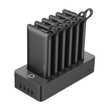 POWEROLOGY - Powerology 6 In 1 10000mAh 2.1A with Built In Cable Black Power Station