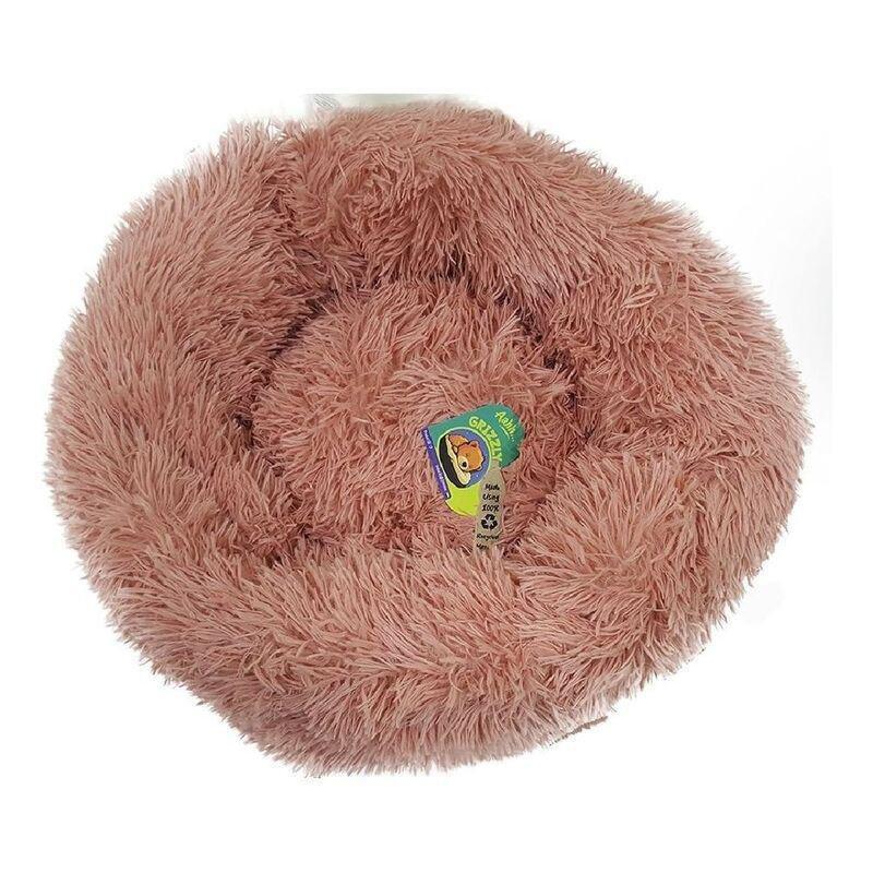 Nutrapet Grizzly Velor Plush Round Pet Bed Beige Pink Small - 50 x 15 cm, , medium