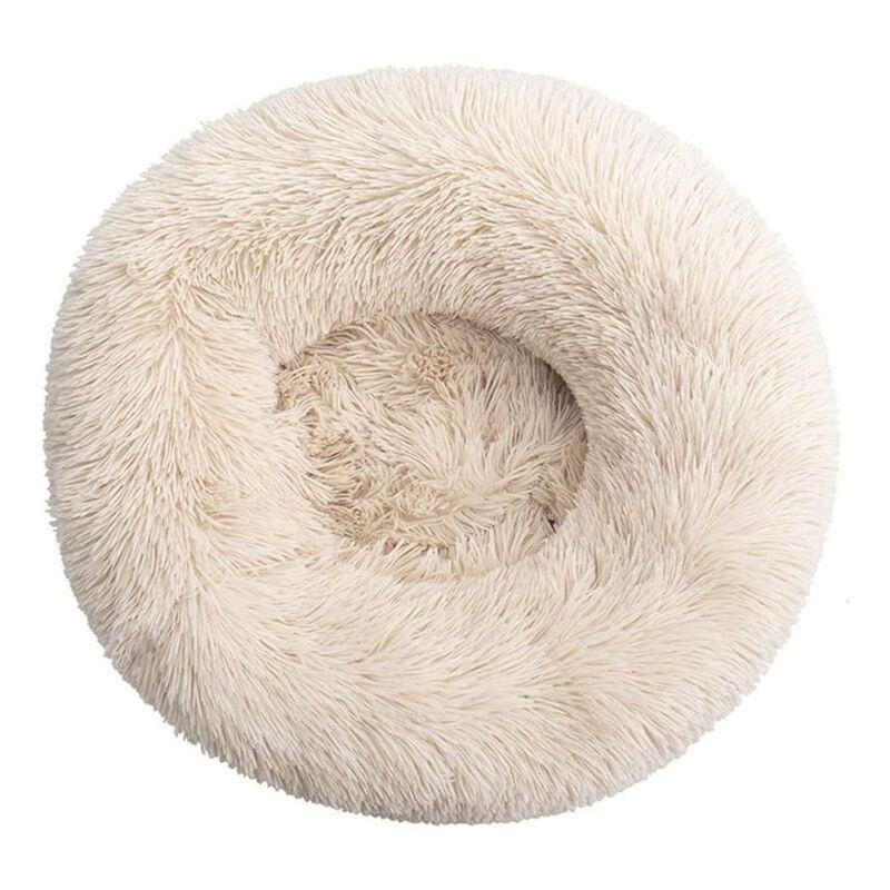 Nutrapet Grizzly Velor Plush Round Pet Bed Cream Small - 50 x 15 cm, , medium