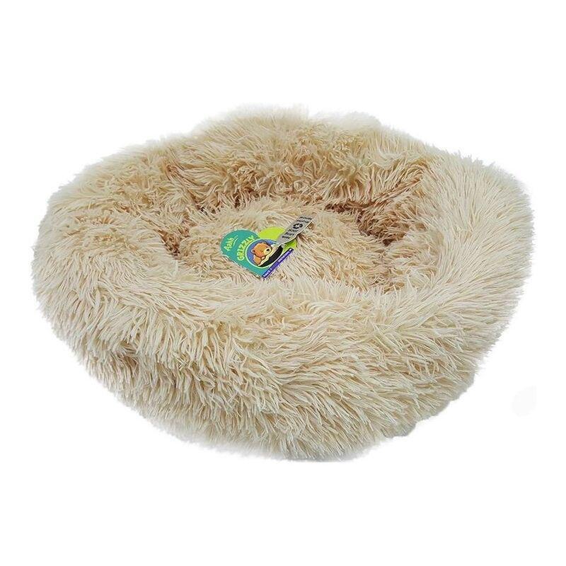 Nutrapet Grizzly Velor Plush Round Pet Bed Light Beige Small - 50 x 15 cm, , medium