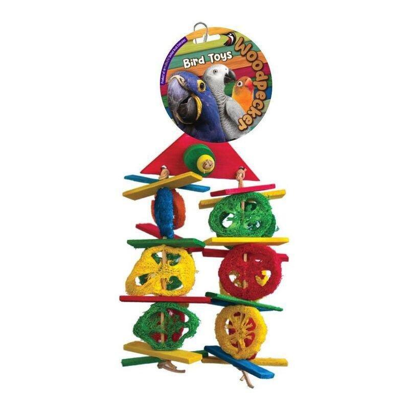 Nutrapet Woodpecker Bird Toy Lemon Den 44 x 20 cm, , medium