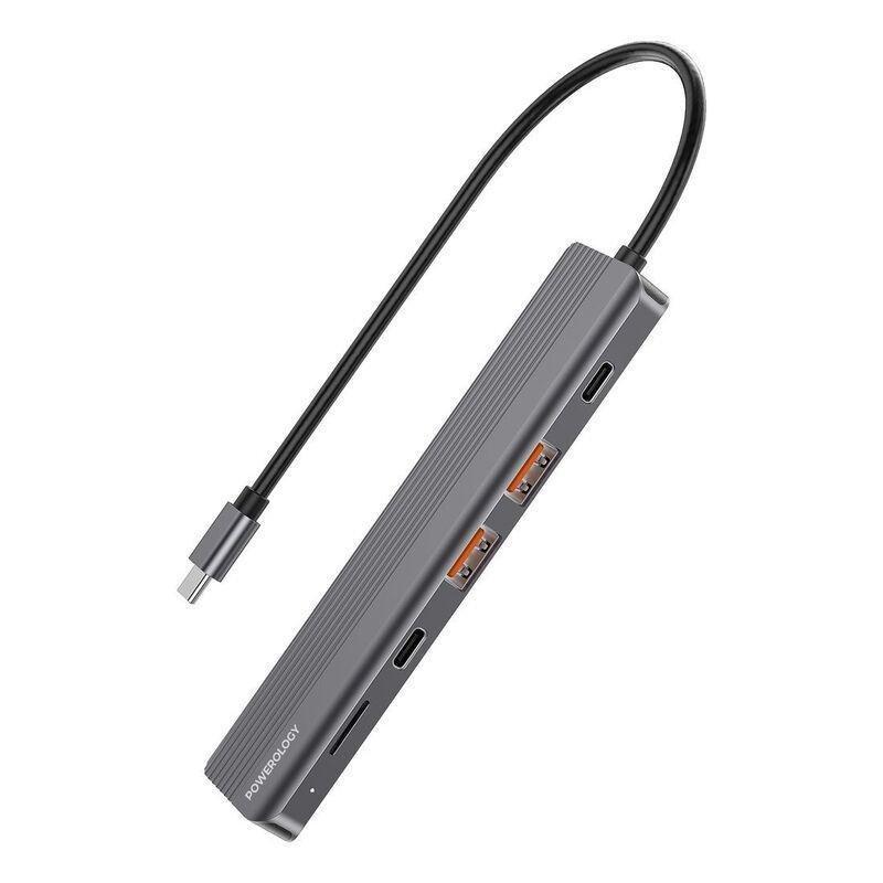Powerology 6-in-1 Slim 4K HDMI USB-C Hub 10Gbps Data Transfer & 100W PD, , medium