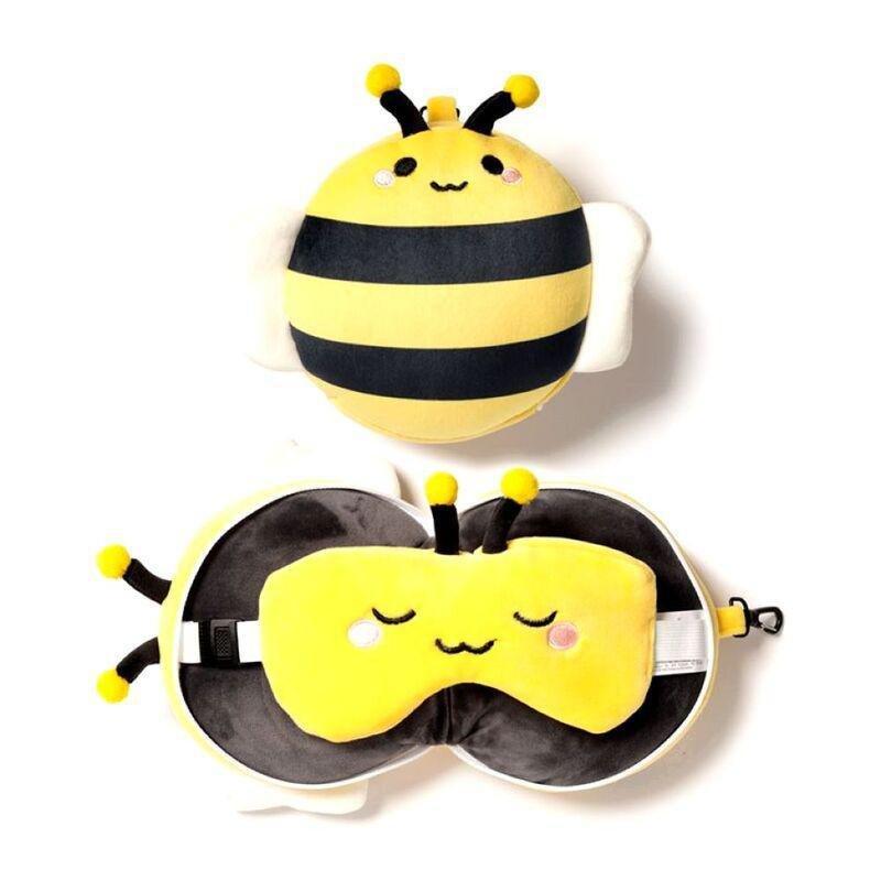 Puckator Bee Round Plush Travel Pillow & Eye Mask, , large image number 0