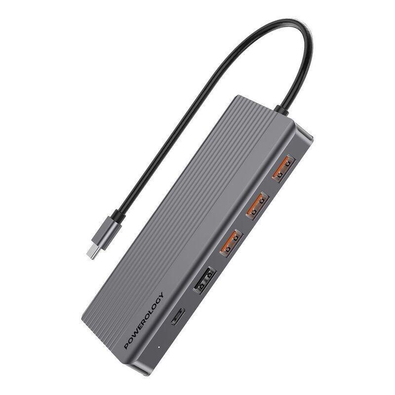 Powerology 13-in-1 Dual HDMI & DP 4K USB-C Hub Ethernet 10Gbps Data Transfer & 100W PD, , medium
