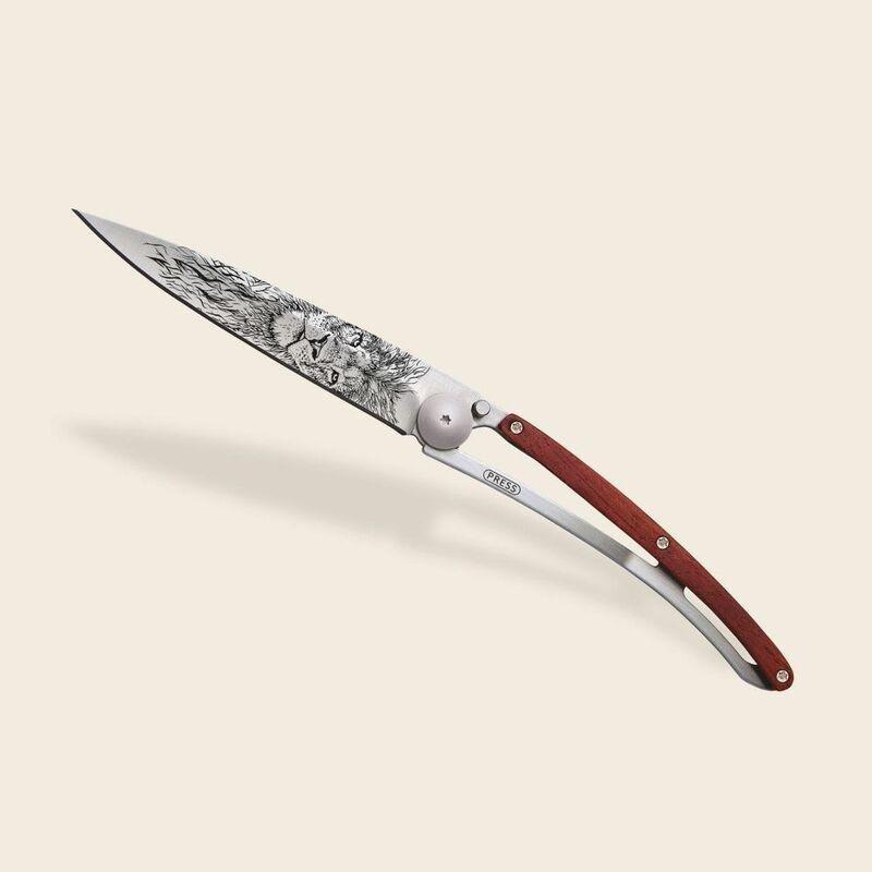 Deejo 37G Pocket Knife - Coral Wood/Lion (Grey), , large image number 1