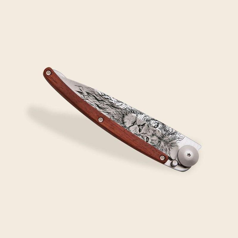 Deejo 37G Pocket Knife - Coral Wood/Lion (Grey), , large image number 2